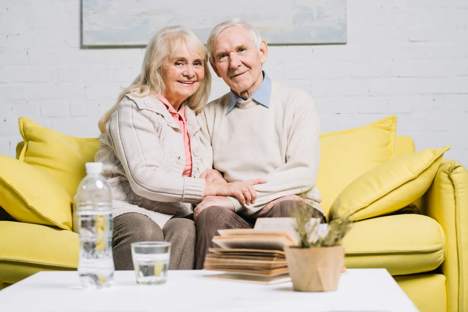 Image of smiling Old couple - Snap in Implant Dentures.